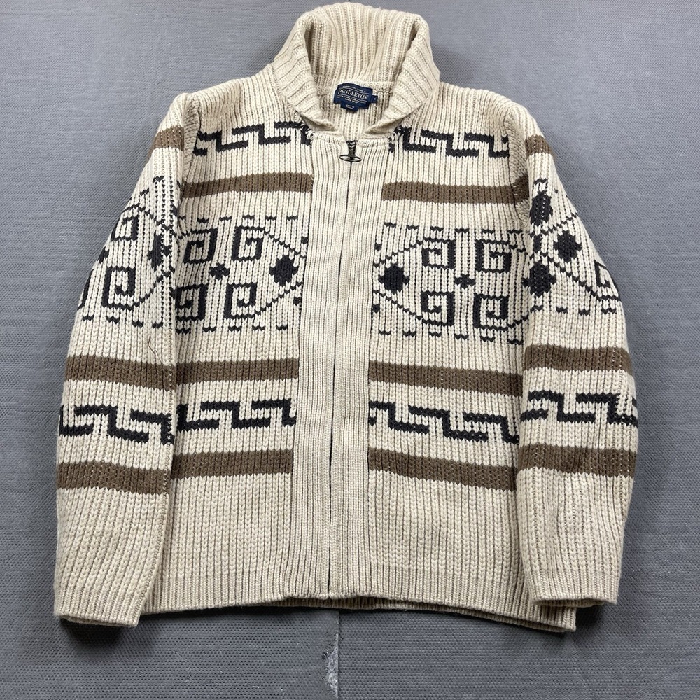 Pendleton Mens Medium Big Lebowski The Dude Full Zip 100% Lambwool Knit Beige